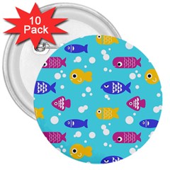 Fish Graphic Seamless Pattern Seamless Pattern 3  Buttons (10 Pack)  by Ravend