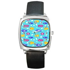 Fish Graphic Seamless Pattern Seamless Pattern Square Metal Watch