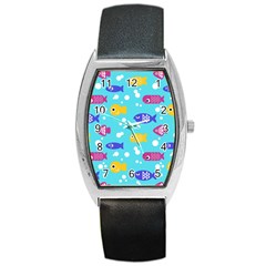 Fish Graphic Seamless Pattern Seamless Pattern Barrel Style Metal Watch