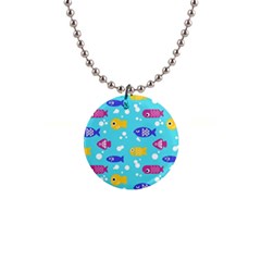 Fish Graphic Seamless Pattern Seamless Pattern 1  Button Necklace by Ravend