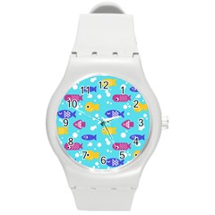 Fish Graphic Seamless Pattern Seamless Pattern Round Plastic Sport Watch (M)