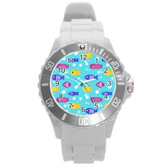 Fish Graphic Seamless Pattern Seamless Pattern Round Plastic Sport Watch (L)