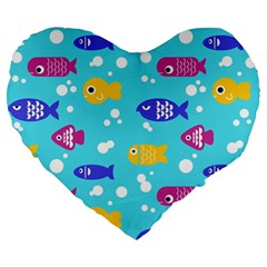 Fish Graphic Seamless Pattern Seamless Pattern Large 19  Premium Heart Shape Cushions by Ravend