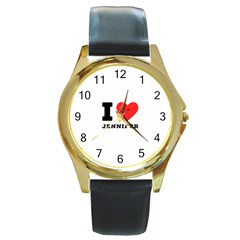 I Love Jennifer  Round Gold Metal Watch by ilovewhateva