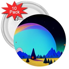 Ai Generated Trees Stars Planets Dreamlike Sun 3  Buttons (10 Pack)  by Ravend