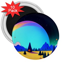 Ai Generated Trees Stars Planets Dreamlike Sun 3  Magnets (10 Pack)  by Ravend