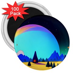 Ai Generated Trees Stars Planets Dreamlike Sun 3  Magnets (100 Pack) by Ravend