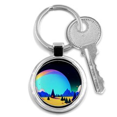 Ai Generated Trees Stars Planets Dreamlike Sun Key Chain (round) by Ravend