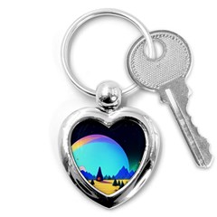 Ai Generated Trees Stars Planets Dreamlike Sun Key Chain (heart) by Ravend