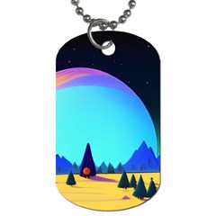 Ai Generated Trees Stars Planets Dreamlike Sun Dog Tag (two Sides) by Ravend