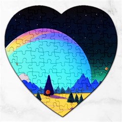 Ai Generated Trees Stars Planets Dreamlike Sun Jigsaw Puzzle (heart) by Ravend