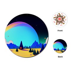 Ai Generated Trees Stars Planets Dreamlike Sun Playing Cards Single Design (round) by Ravend