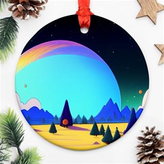 Ai Generated Trees Stars Planets Dreamlike Sun Round Ornament (two Sides) by Ravend