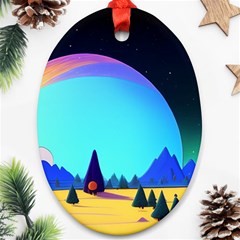 Ai Generated Trees Stars Planets Dreamlike Sun Oval Ornament (two Sides) by Ravend