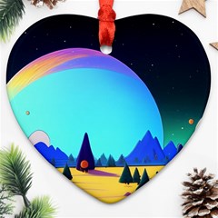 Ai Generated Trees Stars Planets Dreamlike Sun Heart Ornament (two Sides) by Ravend