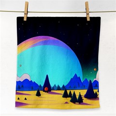 Ai Generated Trees Stars Planets Dreamlike Sun Face Towel by Ravend