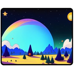 Ai Generated Trees Stars Planets Dreamlike Sun One Side Fleece Blanket (medium) by Ravend