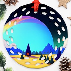 Ai Generated Trees Stars Planets Dreamlike Sun Round Filigree Ornament (two Sides) by Ravend