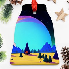 Ai Generated Trees Stars Planets Dreamlike Sun Bell Ornament (two Sides)