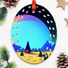 Ai Generated Trees Stars Planets Dreamlike Sun Ornament (oval Filigree) by Ravend