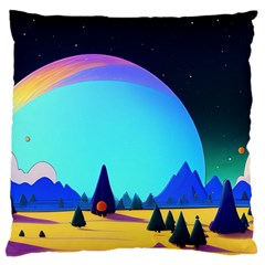 Ai Generated Trees Stars Planets Dreamlike Sun Large Cushion Case (two Sides) by Ravend