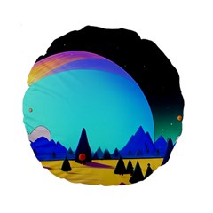 Ai Generated Trees Stars Planets Dreamlike Sun Standard 15  Premium Round Cushions by Ravend