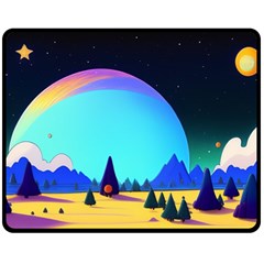 Ai Generated Trees Stars Planets Dreamlike Sun Fleece Blanket (medium) by Ravend