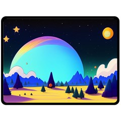 Ai Generated Trees Stars Planets Dreamlike Sun Fleece Blanket (large) by Ravend