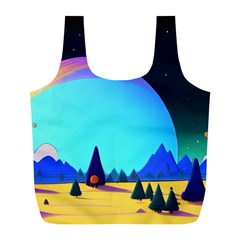 Ai Generated Trees Stars Planets Dreamlike Sun Full Print Recycle Bag (l) by Ravend