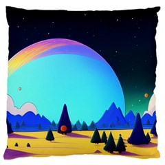 Ai Generated Trees Stars Planets Dreamlike Sun Large Premium Plush Fleece Cushion Case (one Side) by Ravend