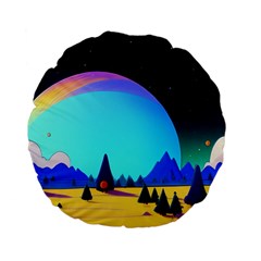 Ai Generated Trees Stars Planets Dreamlike Sun Standard 15  Premium Flano Round Cushions by Ravend