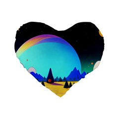 Ai Generated Trees Stars Planets Dreamlike Sun Standard 16  Premium Flano Heart Shape Cushions by Ravend