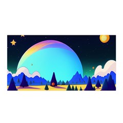 Ai Generated Trees Stars Planets Dreamlike Sun Satin Wrap 35  X 70  by Ravend