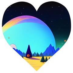 Ai Generated Trees Stars Planets Dreamlike Sun Wooden Puzzle Heart by Ravend