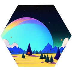 Ai Generated Trees Stars Planets Dreamlike Sun Wooden Puzzle Hexagon by Ravend