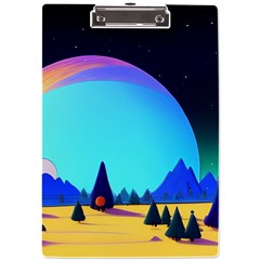 Ai Generated Trees Stars Planets Dreamlike Sun A4 Acrylic Clipboard by Ravend