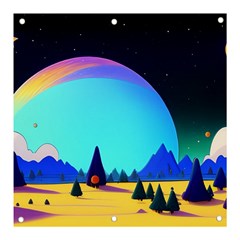 Ai Generated Trees Stars Planets Dreamlike Sun Banner And Sign 3  X 3  by Ravend