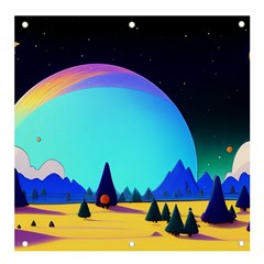 Ai Generated Trees Stars Planets Dreamlike Sun Banner And Sign 4  X 4  by Ravend