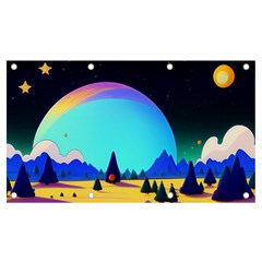 Ai Generated Trees Stars Planets Dreamlike Sun Banner And Sign 7  X 4  by Ravend