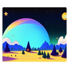 Ai Generated Trees Stars Planets Dreamlike Sun One Side Premium Plush Fleece Blanket (small) by Ravend