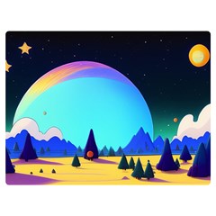 Ai Generated Trees Stars Planets Dreamlike Sun One Side Premium Plush Fleece Blanket (extra Small)