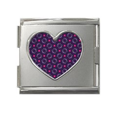 Geometric Pattern Retro Style Background Mega Link Heart Italian Charm (18mm)