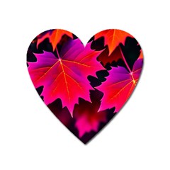 Leaves Purple Autumn Evening Sun Abstract Heart Magnet by Ravend