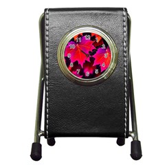 Leaves Purple Autumn Evening Sun Abstract Pen Holder Desk Clock by Ravend