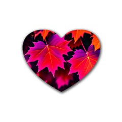 Leaves Purple Autumn Evening Sun Abstract Rubber Coaster (heart) by Ravend