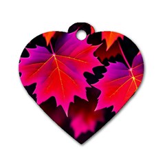 Leaves Purple Autumn Evening Sun Abstract Dog Tag Heart (two Sides) by Ravend