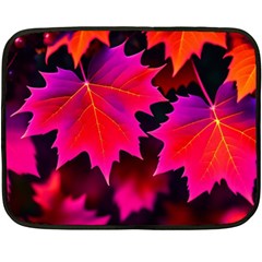 Leaves Purple Autumn Evening Sun Abstract One Side Fleece Blanket (mini) by Ravend