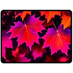 Leaves Purple Autumn Evening Sun Abstract One Side Fleece Blanket (large) by Ravend