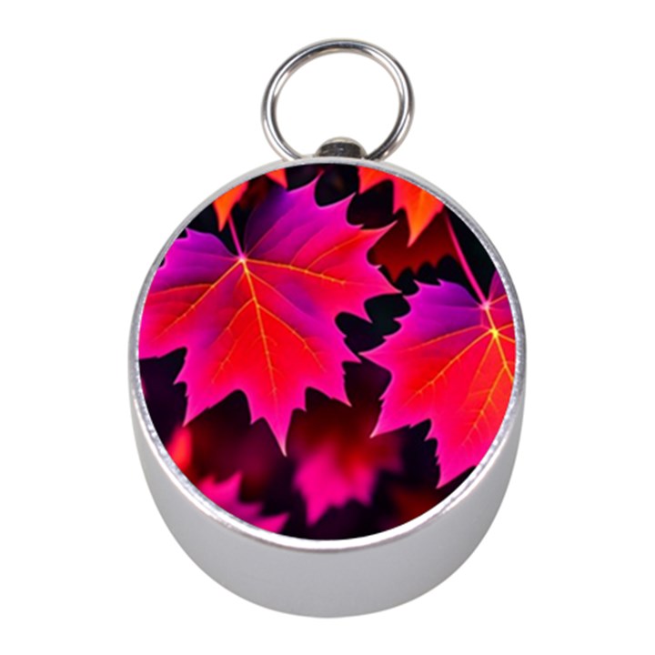 Leaves Purple Autumn Evening Sun Abstract Mini Silver Compasses