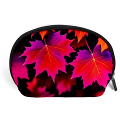 Leaves Purple Autumn Evening Sun Abstract Accessory Pouch (large) by Ravend